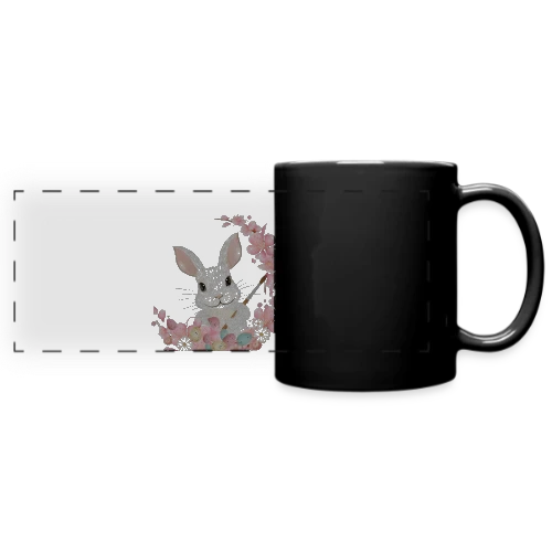 Lapin de Pâques Enchanteur: Fleurs et Pinceau Pastel - Mug panoramique uni