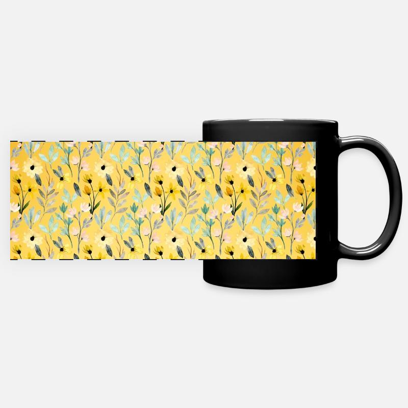 Flowers yellow -panoramic mug - coffee cup - Full Colour Panoramic Mug - black