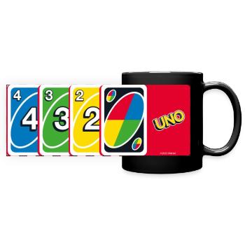 UNO Logo Et Cartes À Jouer - Mug panoramique uni - noir - Devant