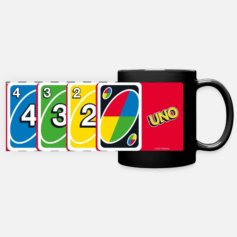 ™ UNO logo and playing cards - Full Colour Panoramic Mug - black