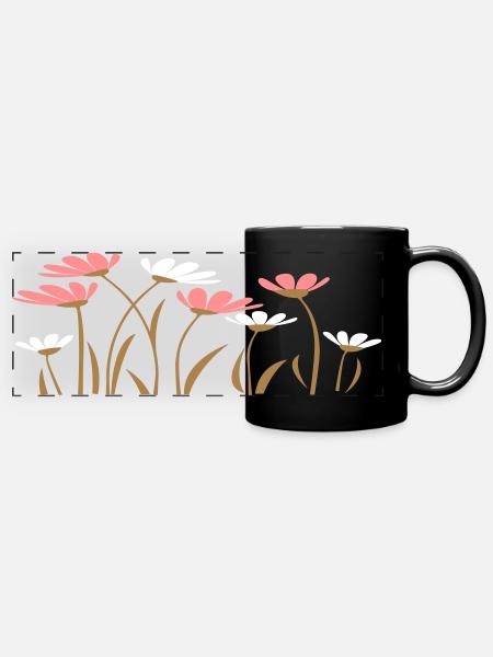 Blumenwiese - Panorama-Tasse farbig - Schwarz