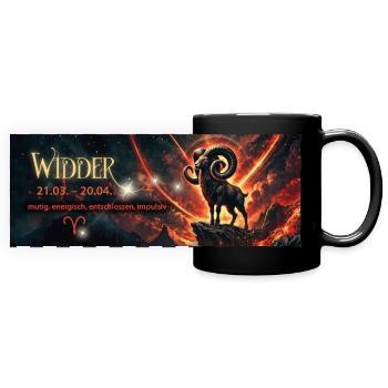 Widder Sternzeichen– Fantasie Bild, Horoskop - Panorama-Tasse farbig - Schwarz - Vorne