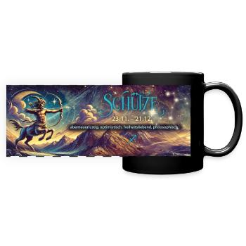 Sagittarius Zodiac Sign – Fantasy Image, Horoscope - Full Colour Panoramic Mug - black - Front