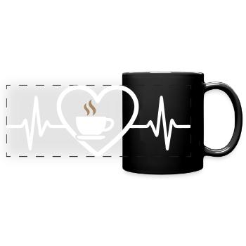 Kaffee Herz Becher Morgen Pause Heißes Getränk - Panorama-Tasse farbig - Schwarz - Vorne