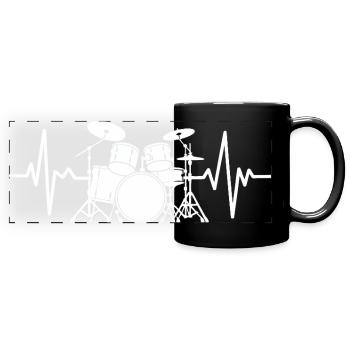 Heartbeat Drumset Pattern - Full Colour Panoramic Mug - black - Front