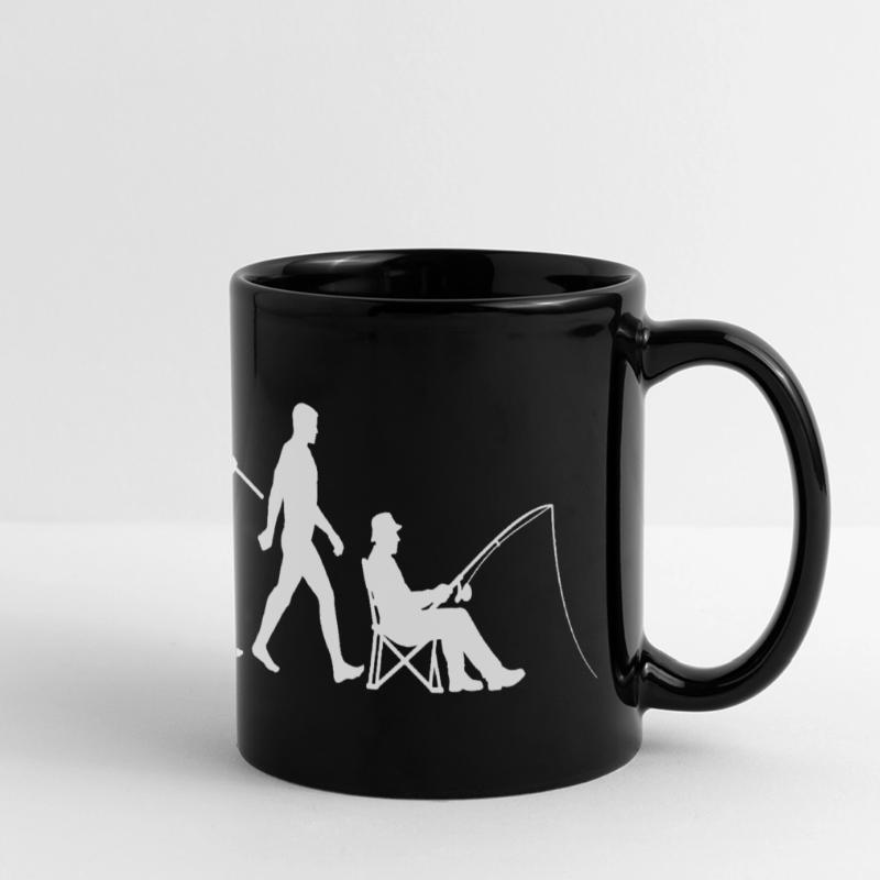 Evolution - Angler, Angeln Geschenk Panorama-Tasse farbig