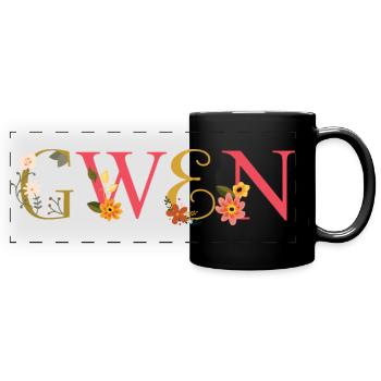 GWEN name decorated with flowers - Full Colour Panoramic Mug - black - Front
