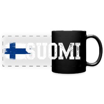 Suomi Cross Flag Typography - Full Colour Panoramic Mug - black - Front