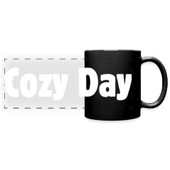Cozy Day – Minimalistisches Cozy Lifestyle Design - Panorama-Tasse farbig - Schwarz - Vorne