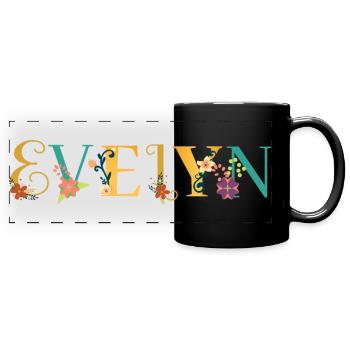 EVELYN Name Art With Flowers Embroidered - Full Colour Panoramic Mug - black - Front