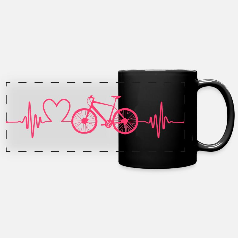 Heartbeat Bicycle Love - Full Colour Panoramic Mug - black