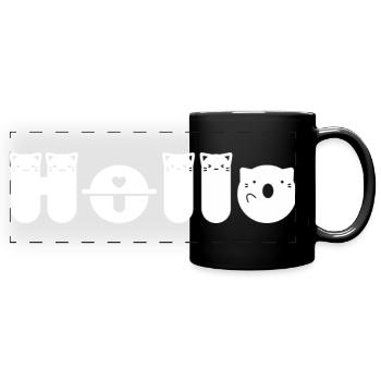 Hallo Katze - Panorama-Tasse farbig - Schwarz - Vorne