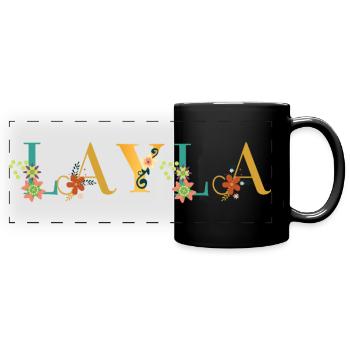 LAYLA Name Art With Flowers Embroidered - Full Colour Panoramic Mug - black - Front
