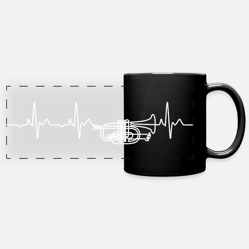 Mellophone Heartbeat Marching Band Gift - Full Colour Panoramic Mug - black