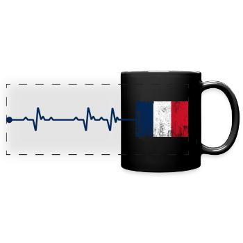 Battement de cœur du drapeau de la France - Mug panoramique uni - noir - Devant