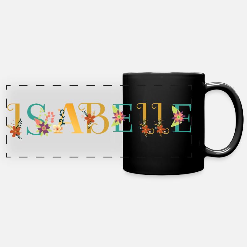 ISABELLE Nom Art avec fleurs brodées - Mug panoramique uni - noir