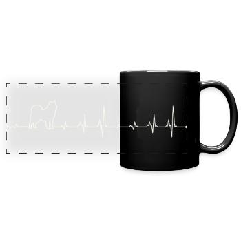 Dessin au trait de battement de cœur de chat - Mug panoramique uni - noir - Devant