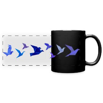 Migration des oiseaux en origami (Bleu) - Mug panoramique uni - noir - Devant
