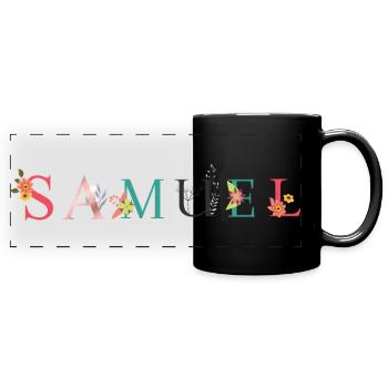 SAMUEL Name Art With Flowers Embroidered - Full Colour Panoramic Mug - black - Front