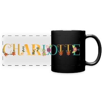 CHARLOTTE Name Art With Flowers Embroidered - Full Colour Panoramic Mug - black - Front