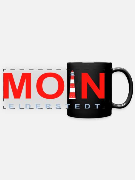 Moin Eiderstedt, Leuchtturm Westerheversand - Panorama-Tasse farbig - Schwarz