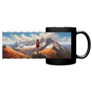 Let's get out into nature and the mountains - Full Colour Panoramic Mug - black - Front