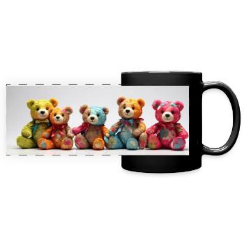 Colorful Row Teddy Bears Funny Teddy Bear Series - Full Colour Panoramic Mug - black - Front