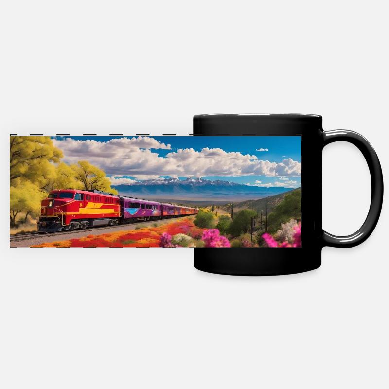 Railroad Santa Fe Locomotive - Full Colour Panoramic Mug - black