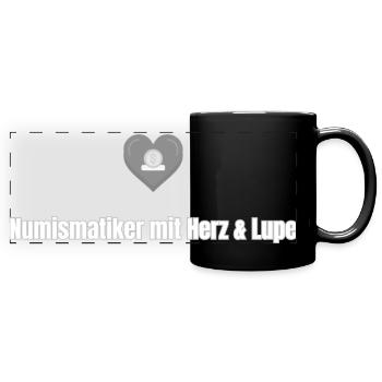 Numismatist with heart & magnifying glass - Full Colour Panoramic Mug - black - Front
