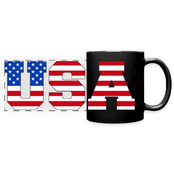 USA Schriftzug Amerika Fan Amerikanische Flagge - Panorama-Tasse farbig - Schwarz - Vorne