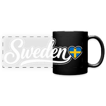 Scénario suédois avec cœur de drapeau Éventail patriotique - Mug panoramique uni - noir - Devant