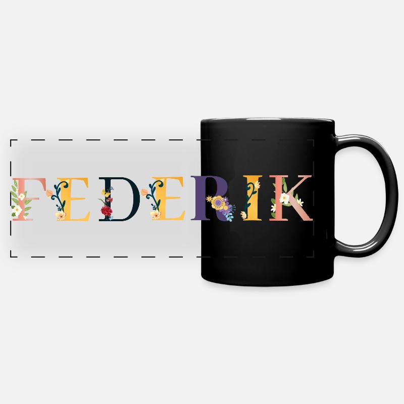 FEDERIK name decorated with flowers - Full Colour Panoramic Mug - black