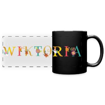 WIKTORIA name decorated with flowers - Full Colour Panoramic Mug - black - Front