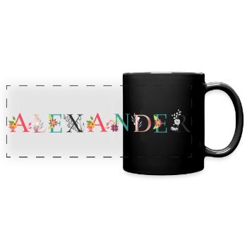 ALEXANDER Nom Art avec fleurs brodées - Mug panoramique uni - noir - Devant