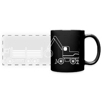 camion de transport et excavatrice - Mug panoramique uni - noir - Devant