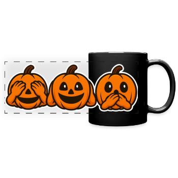 Halloween Pumpkins – The Three Wise Monkeys - Full Colour Panoramic Mug - black - Front