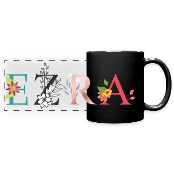 EZRA Name Art With Flowers Embroidered - Full Colour Panoramic Mug - black - Front