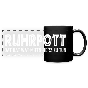 Ruhrpott - Dat hat wat mittn Herz zu tun - Panorama-Tasse farbig - Schwarz - Vorne