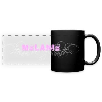 MELANIE lettering with decorative lines - Full Colour Panoramic Mug - black - Front