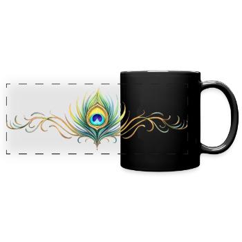 Pfauenfeder Ornament Boho Symmetrisch - Panorama-Tasse farbig - Schwarz - Vorne