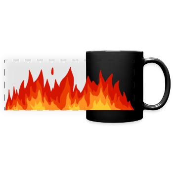 Feuer! - Panorama-Tasse farbig - Schwarz - Vorne