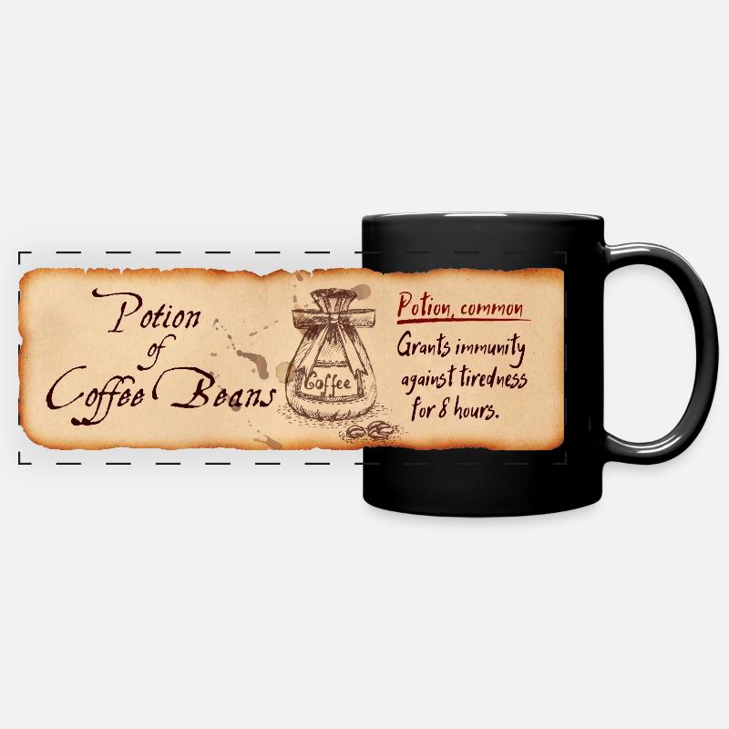 "Potion of Coffee Beans" - Panorama-Tasse farbig - Schwarz