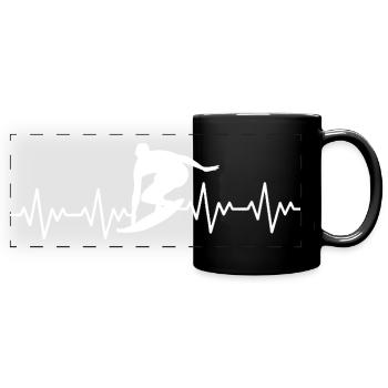 Surfer Surfen EKG Herzschlag - Panorama-Tasse farbig - Schwarz - Vorne