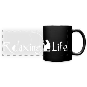 Vie relaxante Silhouette de pêcheur - Mug panoramique uni - noir - Devant