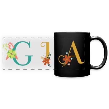 GIA Name Art With Flowers Embroidered - Full Colour Panoramic Mug - black - Front