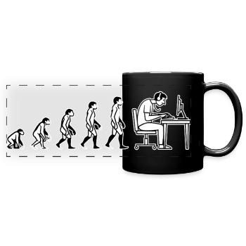 Evolution endet am Computer – Humor Design - Panorama-Tasse farbig - Schwarz - Vorne