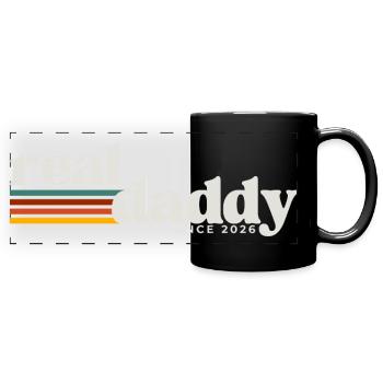 Vrai papa, paternité style rétro - Mug panoramique uni - noir - Devant