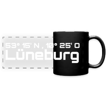 Lüneburg Koordinaten - Panorama-Tasse farbig - Schwarz - Vorne