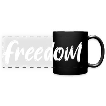 Freedom Brush Script Monochrome Statement - Panorama-Tasse farbig - Schwarz - Vorne