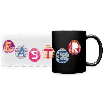 Lettres de Pâques sur des œufs colorés - Mug panoramique uni - noir - Devant